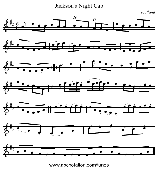 Jackson's Night Cap - staff notation