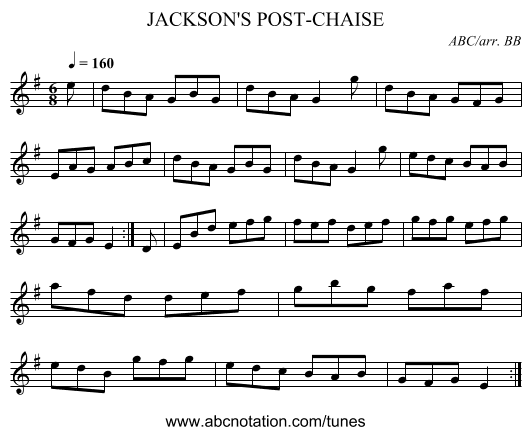JACKSON'S POST-CHAISE - staff notation