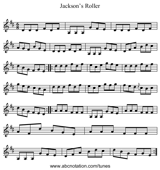 Jackson’s Roller - staff notation