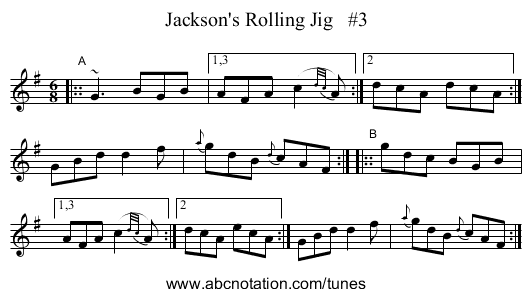 Jackson's Rolling Jig   #3 - staff notation
