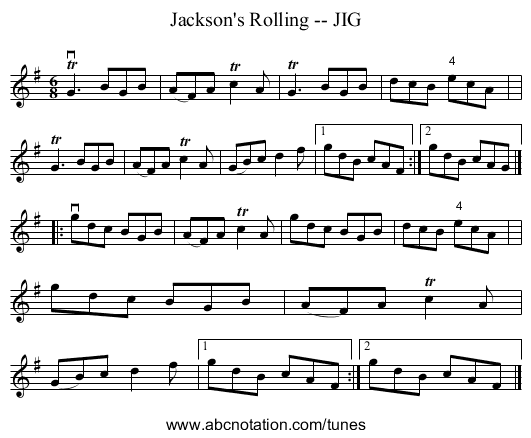 Jackson's Rolling -- JIG - staff notation