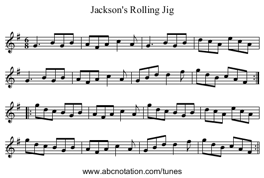 Jackson's Rolling Jig - staff notation