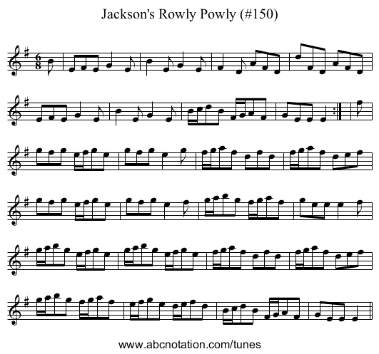 Jackson's Rowly Powly (#150) - staff notation