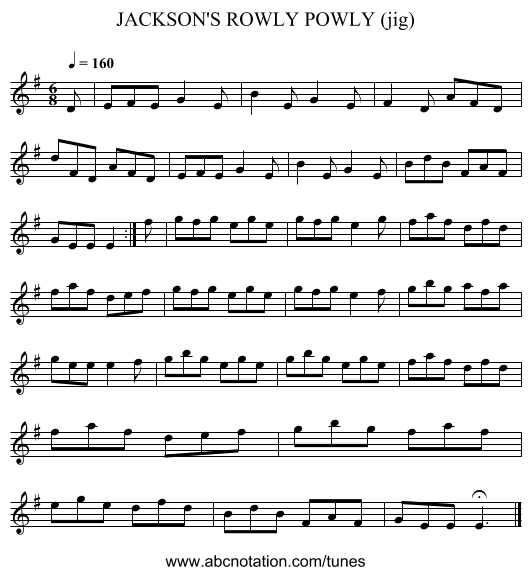 JACKSON'S ROWLY POWLY (jig) - staff notation