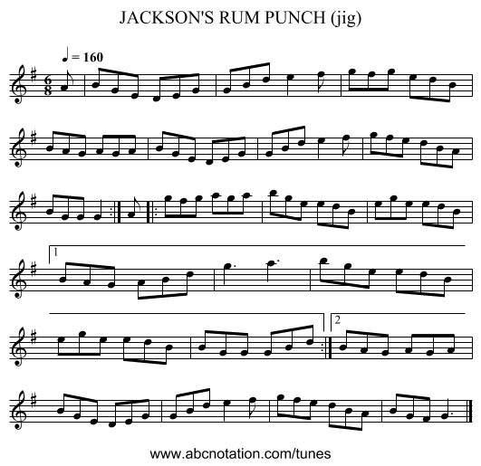 JACKSON'S RUM PUNCH (jig) - staff notation