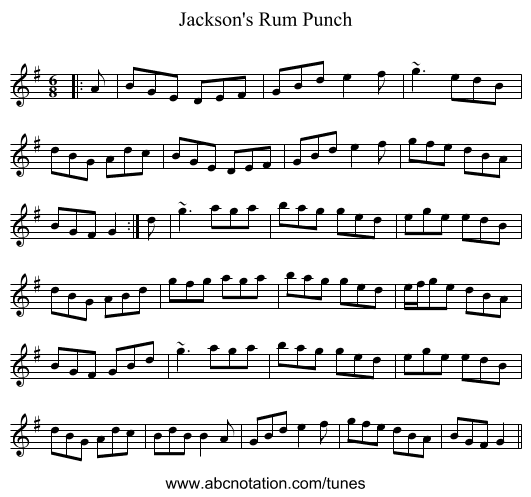 Jackson's Rum Punch - staff notation