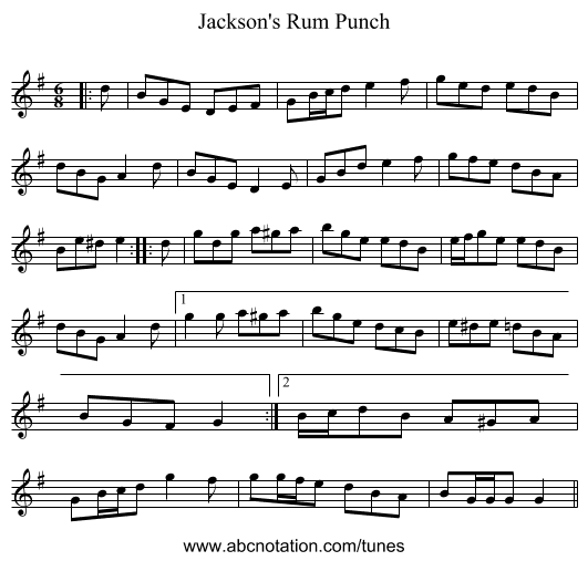 Jackson's Rum Punch - staff notation