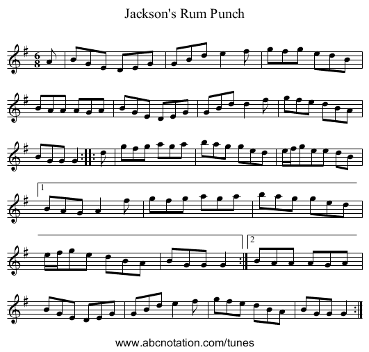 Jackson's Rum Punch - staff notation