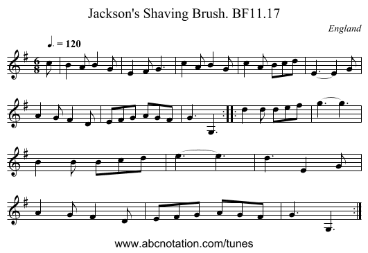 Jackson's Shaving Brush. BF11.17 - staff notation