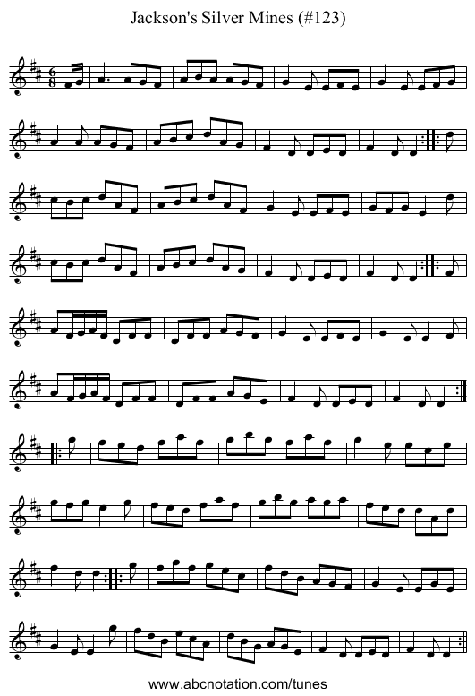 Jackson's Silver Mines (#123) - staff notation