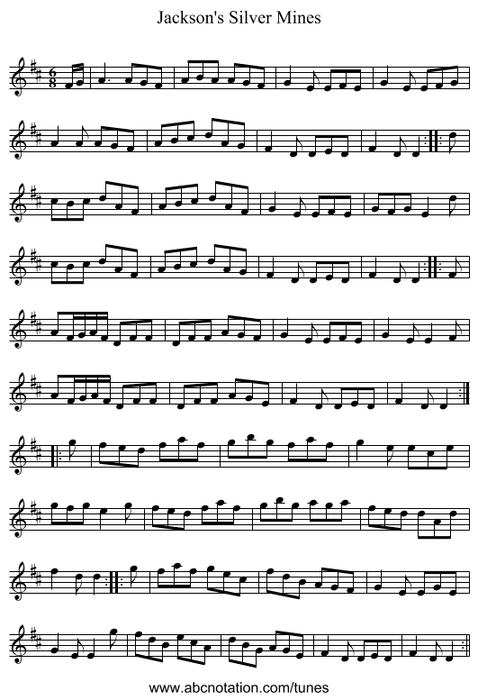 Jackson's Silver Mines - staff notation