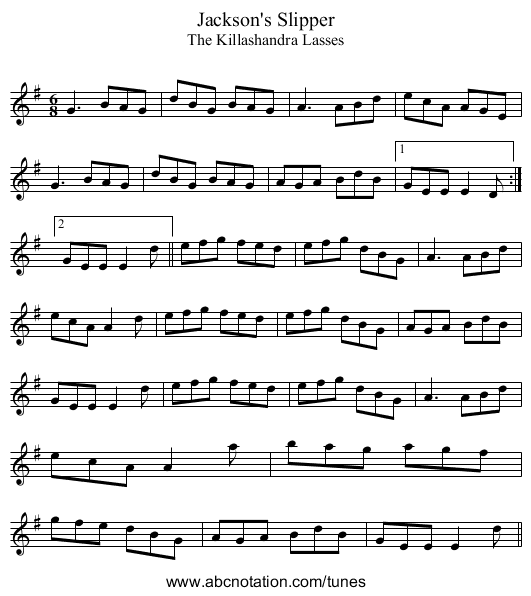 Jackson's Slipper - staff notation