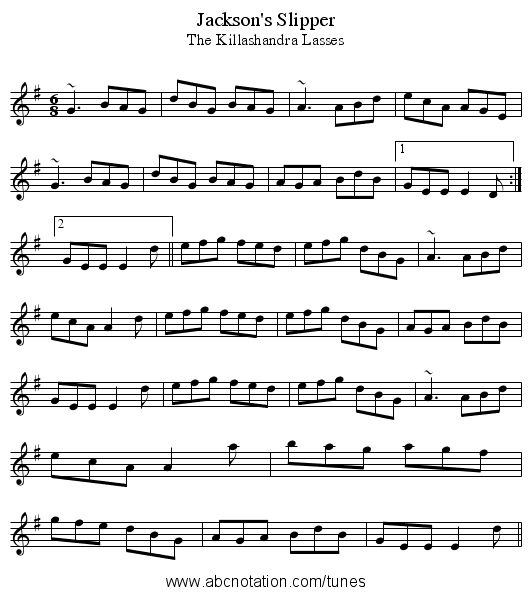 Jackson's Slipper - staff notation