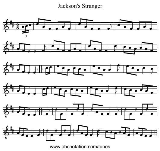 Jackson's Stranger - staff notation