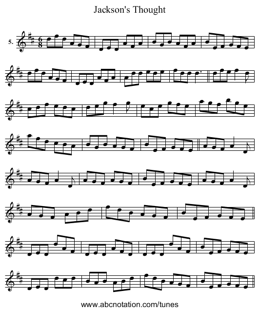Jackson's Thought - staff notation