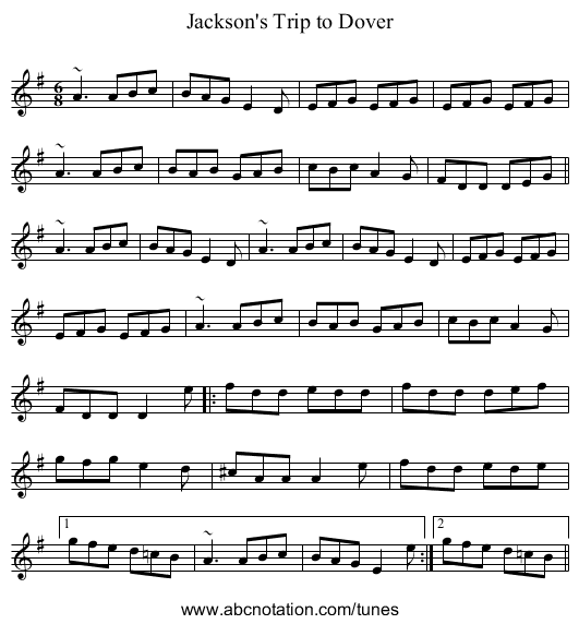 Jackson's Trip to Dover - staff notation