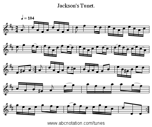 Jackson's Tunet. - staff notation