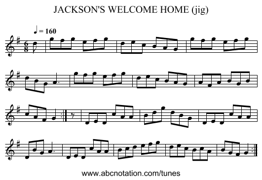 JACKSON'S WELCOME HOME (jig) - staff notation