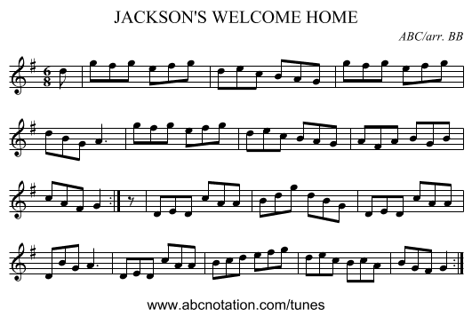 JACKSON'S WELCOME HOME - staff notation