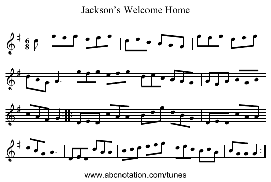Jackson’s Welcome Home - staff notation