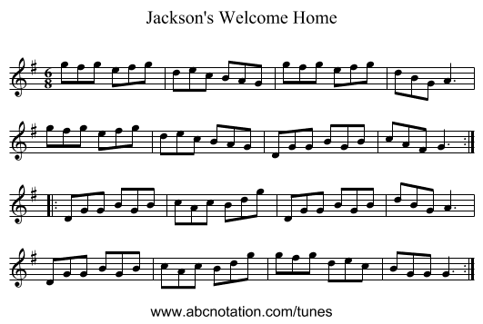 Jackson's Welcome Home - staff notation