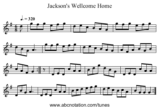 Jackson's Wellcome Home - staff notation