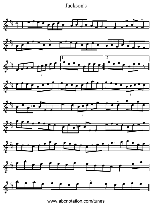 Jackson's - staff notation