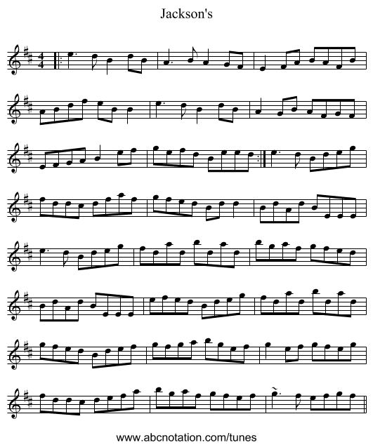 Jackson's - staff notation