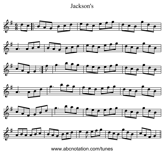 Jackson's - staff notation