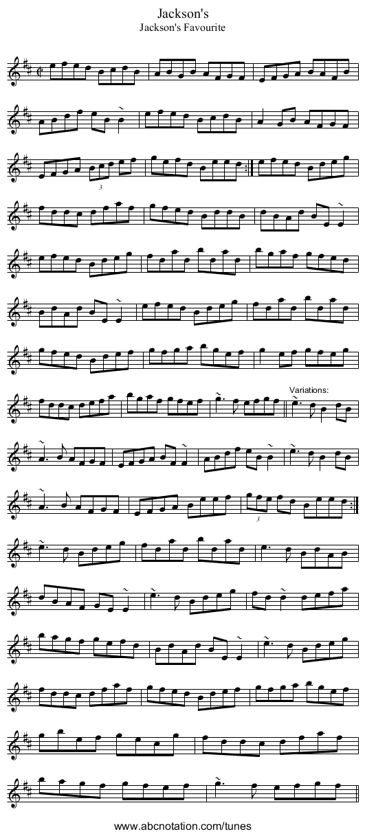 Jackson's - staff notation