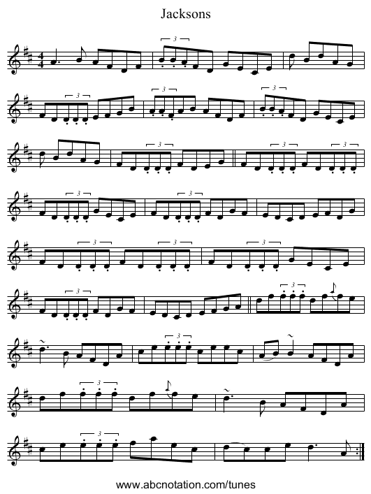 Jacksons - staff notation