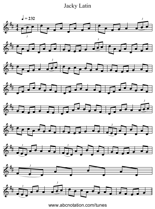 Jacky Latin - staff notation