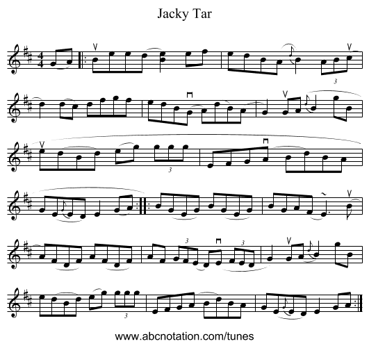 Jacky Tar - staff notation