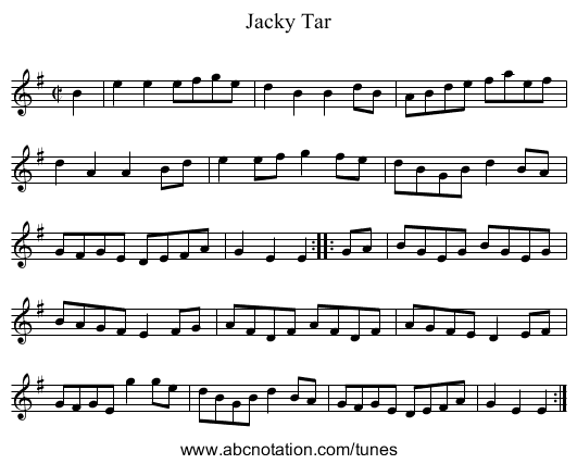 Jacky Tar - staff notation