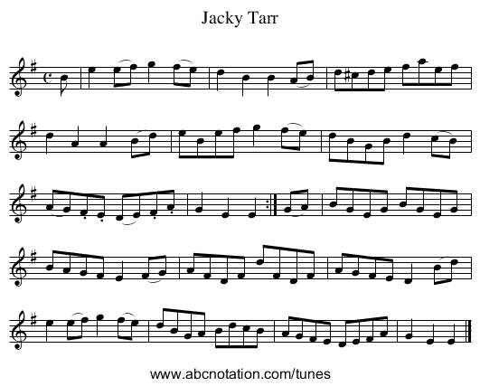 Jacky Tarr - staff notation