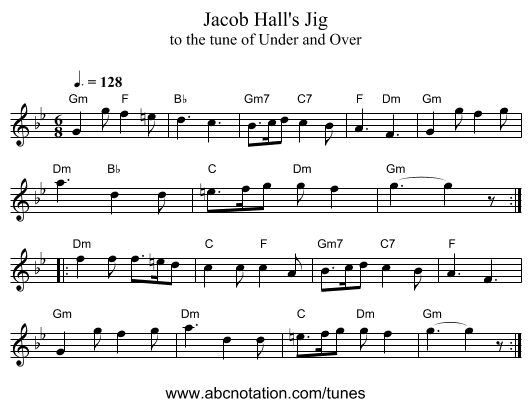 Jacob Hall's Jig - staff notation