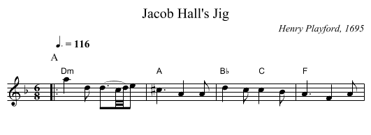 Jacob Hall's Jig - staff notation