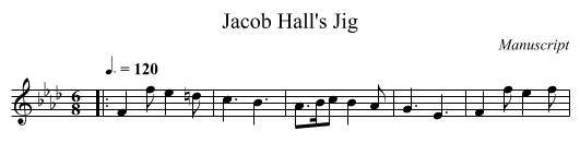 Jacob Hall's Jig - staff notation