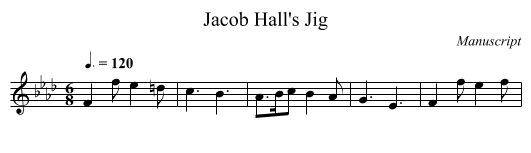 Jacob Hall's Jig - staff notation