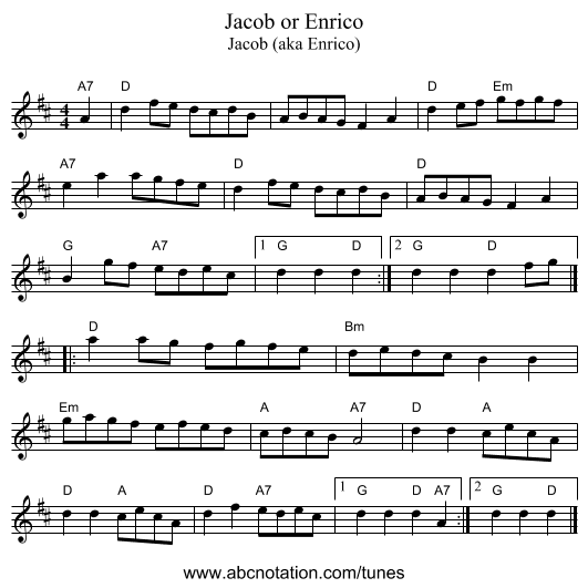 Jacob or Enrico - staff notation
