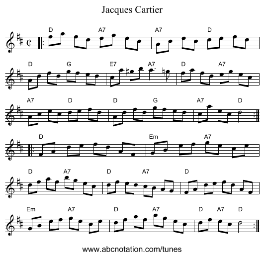 Jacques Cartier - staff notation