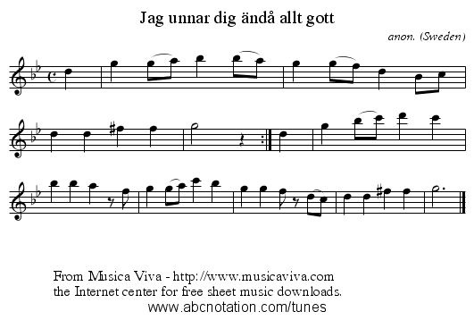Jag unnar dig &auml;nd&aring; allt gott - staff notation
