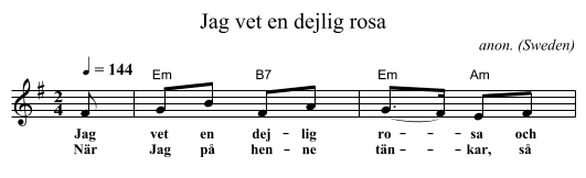 Jag vet en dejlig rosa - staff notation