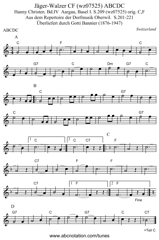 Jäger-Walzer CF (wz07525) ABCDC - staff notation