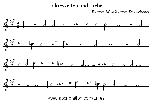 Jahreszeiten und Liebe - staff notation