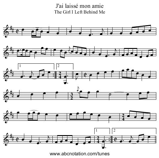 J'ai laissé mon amie - staff notation