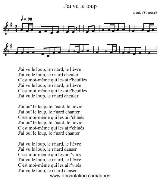 J'ai vu le loup - staff notation