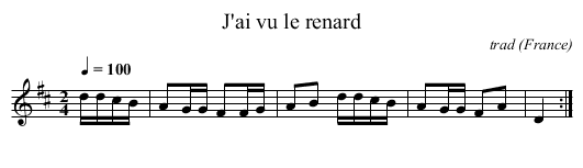 J'ai vu le renard - staff notation