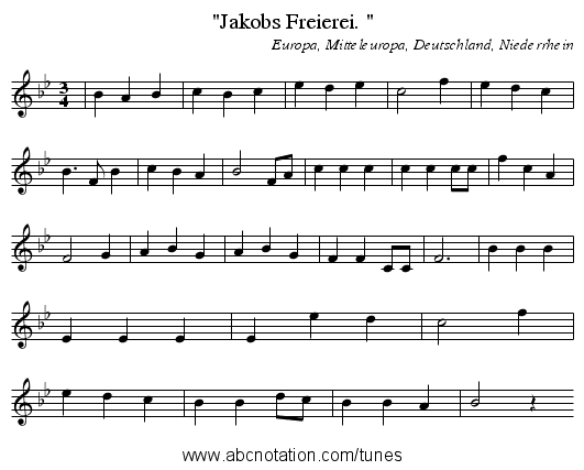 Jakobs Freierei. - staff notation