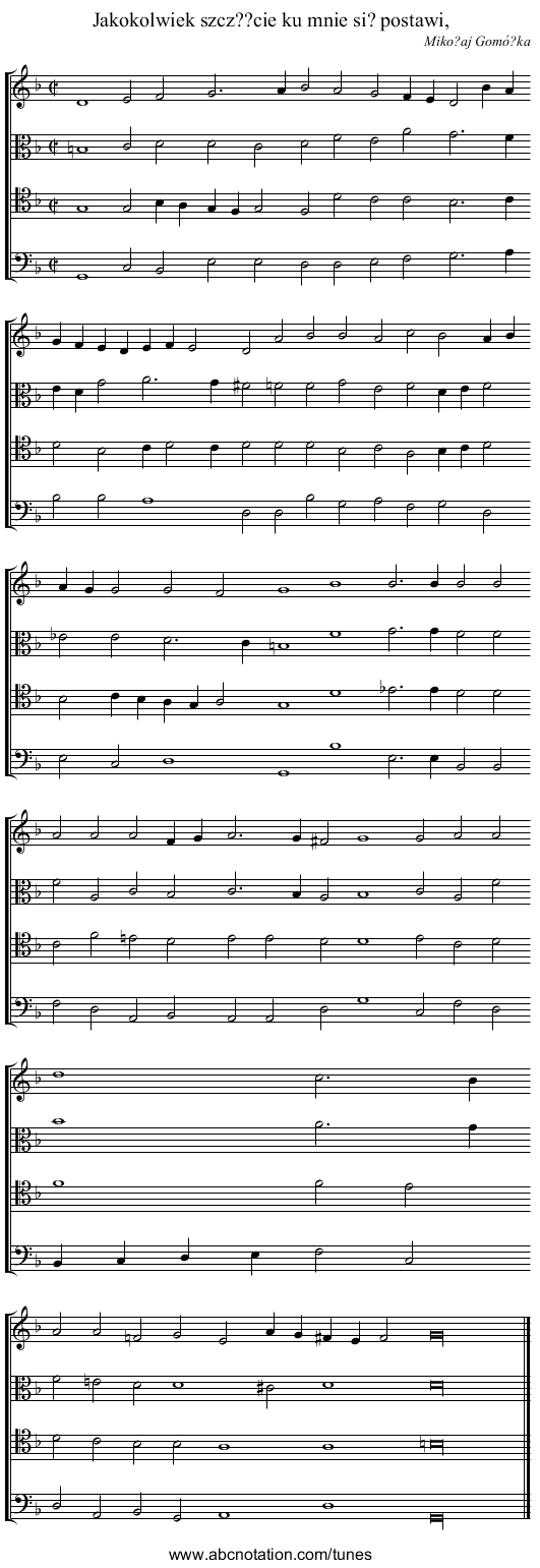 Jakokolwiek szcz??cie ku mnie si? postawi, - staff notation